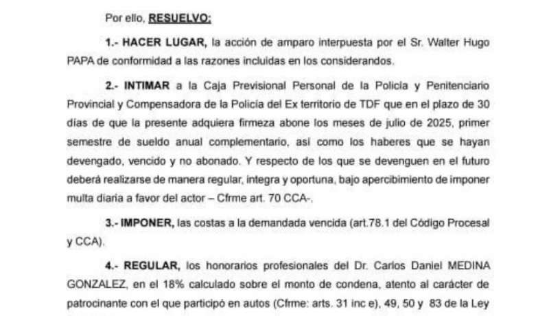 Ordenan a la Caja Policial pagar los haberes adeudados a un retirado