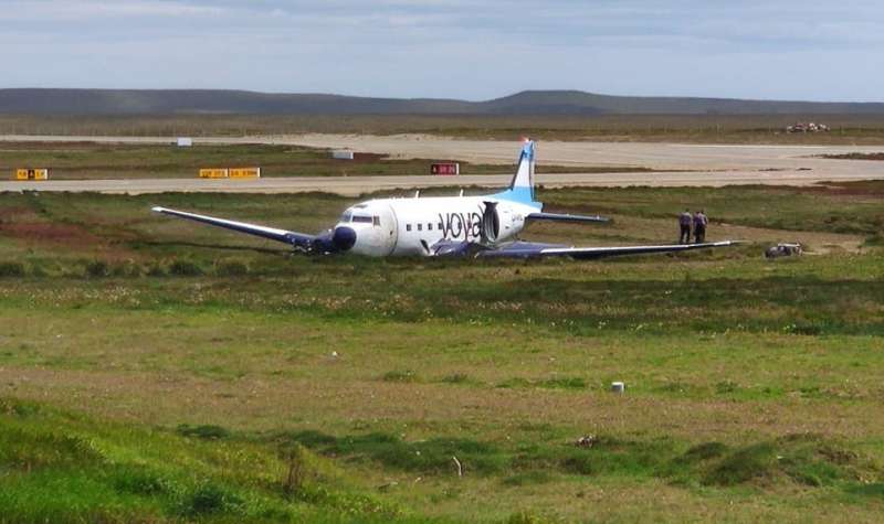 El avin Basler BT-67 de Mirgor se despist en Ro Grande durante un vuelo de entrenamiento