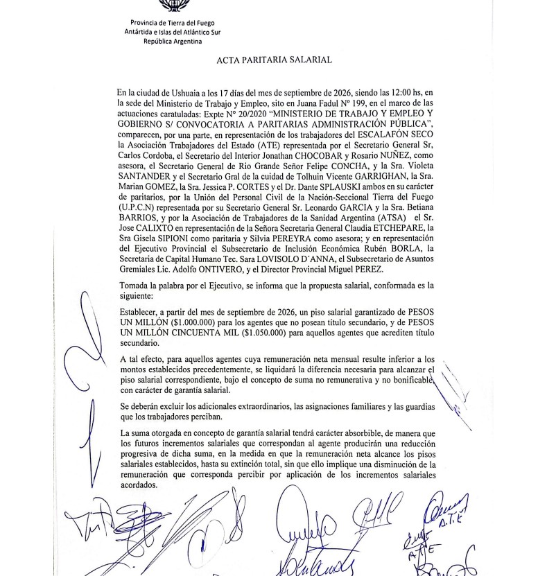 Estatales acordaron nuevos pisos salariales de $1 mill�n y $1,05 millones desde septiembre